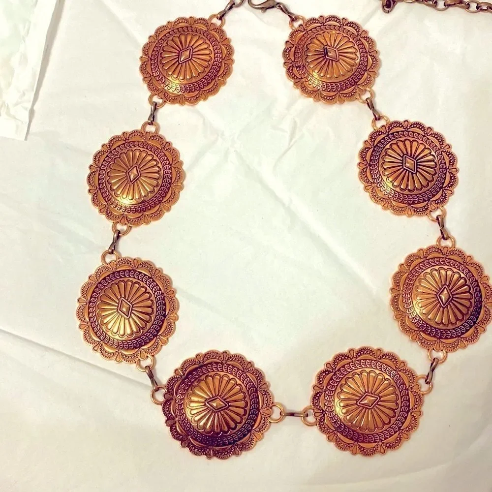 Western Antique Round Floral Copper Links Concho Belt NEW
